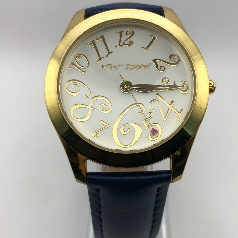 Betsey Johnson Women’s Watch New Dark Navy Blue Band (New Battery) Gold Bezel - Picture 3 of 12